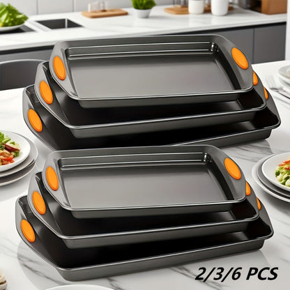 Nonstick Baking Sheet Set with Silicone Handles, Carbon Steel Cookie Sheet Pan Set in Assorted Sizes
