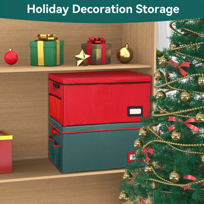 Christmas Ornament Storage Box with 128 Compartments, Eight Removable Trays and Red or Green Color Options