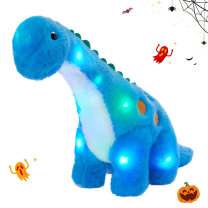Plush Toy Blue Dinosaur with LED Glow and Optional Music for Colorful Interactive Display for Character Display, Room Decor and Gift