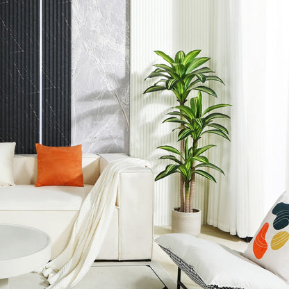 Potted Dracaena Artificial Tree with Complete 4, 5 and 6 ft Height Options and Layered Green Leaf Display