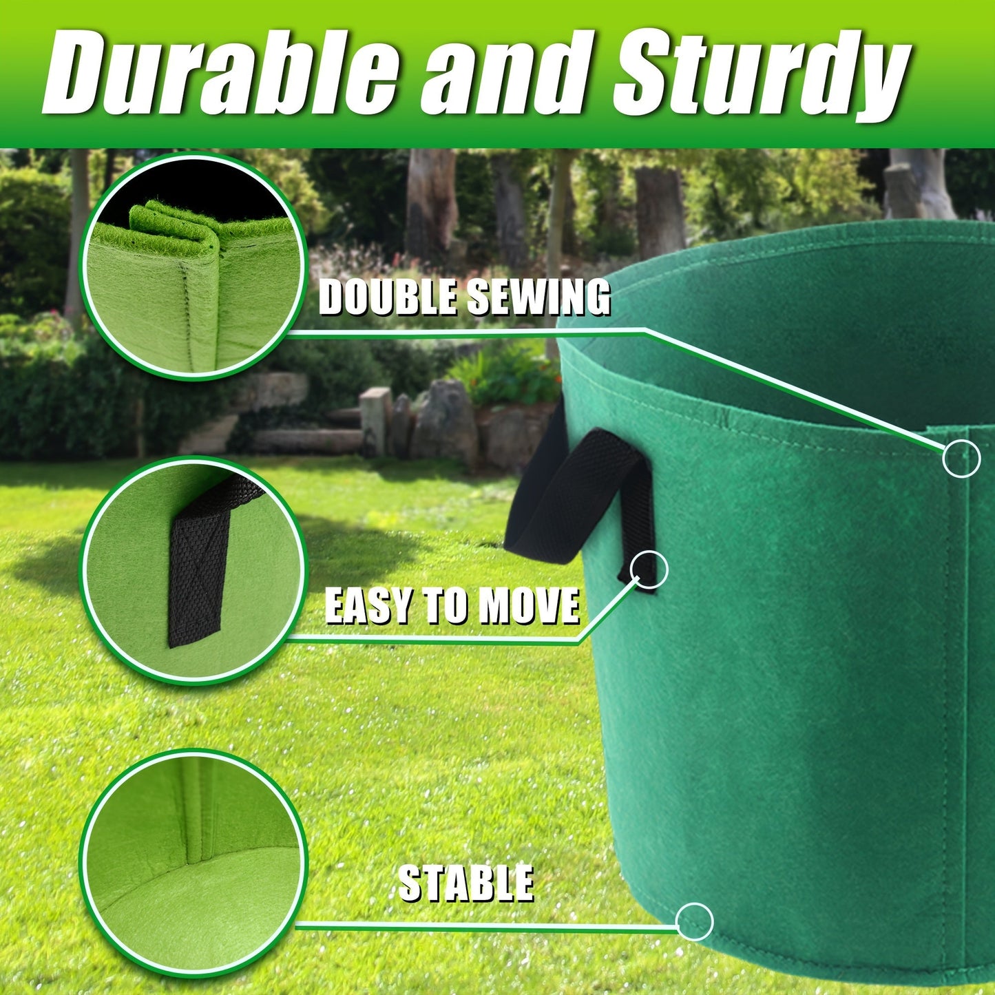 Seven-Color 10-Gallon-Labeled Grow Bag Set with Side Handles, 16-Inch Diameter and 12-Inch Height