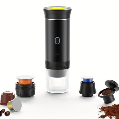 Portable Capsule Coffee Machine USB Rechargeable One-Touch Brewing Compact Automatic Espresso Maker for Travel Office Dorm Room Under 1L Stylish Transparent Design for Coffee Lovers Black White