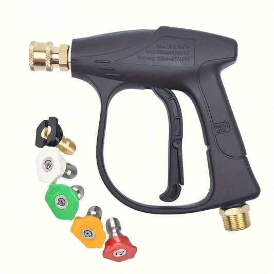 High Pressure Car Wash Gun with 5 Spray Nozzles – Max 3000 PSI, M22-14 & 1/4" Quick Connect, Garden Hose Pressure Washer Wand for Car Washing & Irrigation