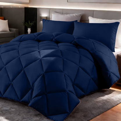 Comforter Set 2-3 Piece Rhombus Grid Luxury - Soft Lightweight Breathable Oversized Bedding Set with Pillowcases, All Season Twin Queen King, 24 Colors Available