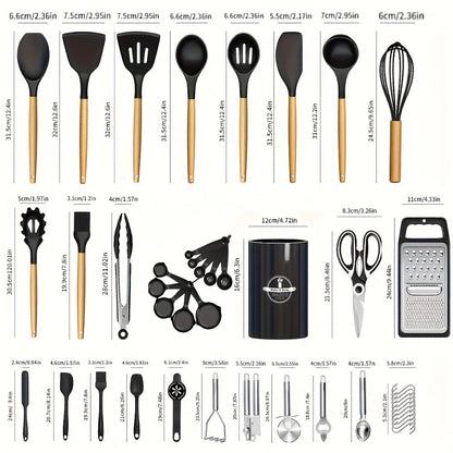 Silicone Kitchen Utensils Set 45pcs – Cooking Utensils for Nonstick Cookware, Stainless Steel Handle Spatulas, Heat Resistant Kitchen Gadgets & Tools, Pots and Pans Accessories, Black