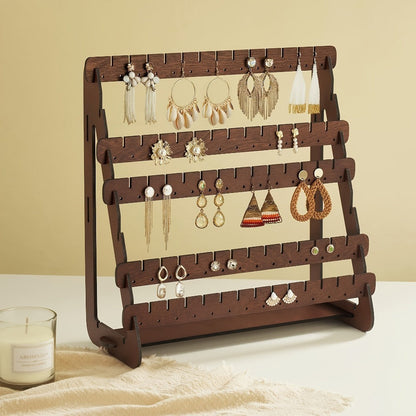 Jewelry Organizer Multi-Grid Brown Tabletop Display Stand with Detachable Panels for Earrings and Rings
