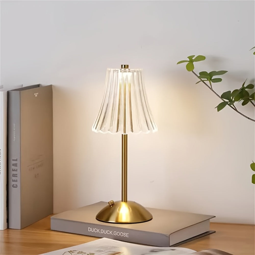 Pleated-Shade Rechargeable Table Lamp with Touch Control in Four Styles and One- or Two-Piece Options