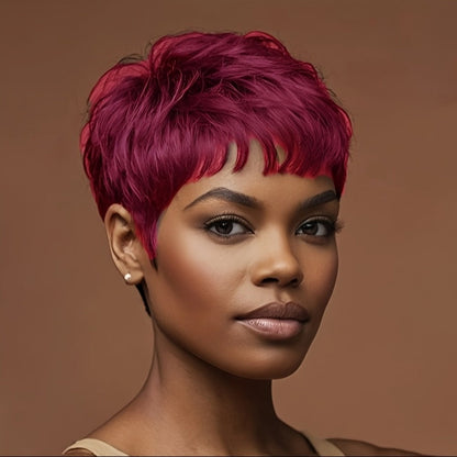 Synthetic Wig 4-Inch Short Waves with Bangs in Red, Black, Green, Blue or Orange-Auburn for Cosplay Looks