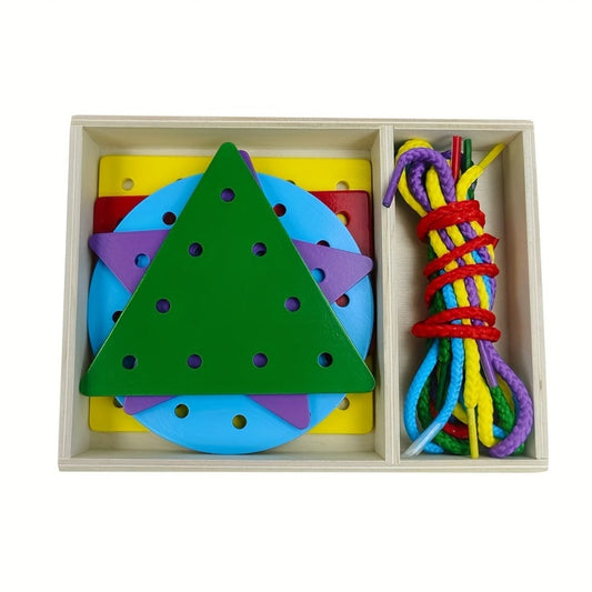 Montessori Wooden Lacing Cards for Toddlers – 5-Piece Double-Sided Threading Shapes in a Box, Fine Motor Skills Activity Toy for Preschool Kids, Travel Learning Toy & Educational Gift for Boys & Girls