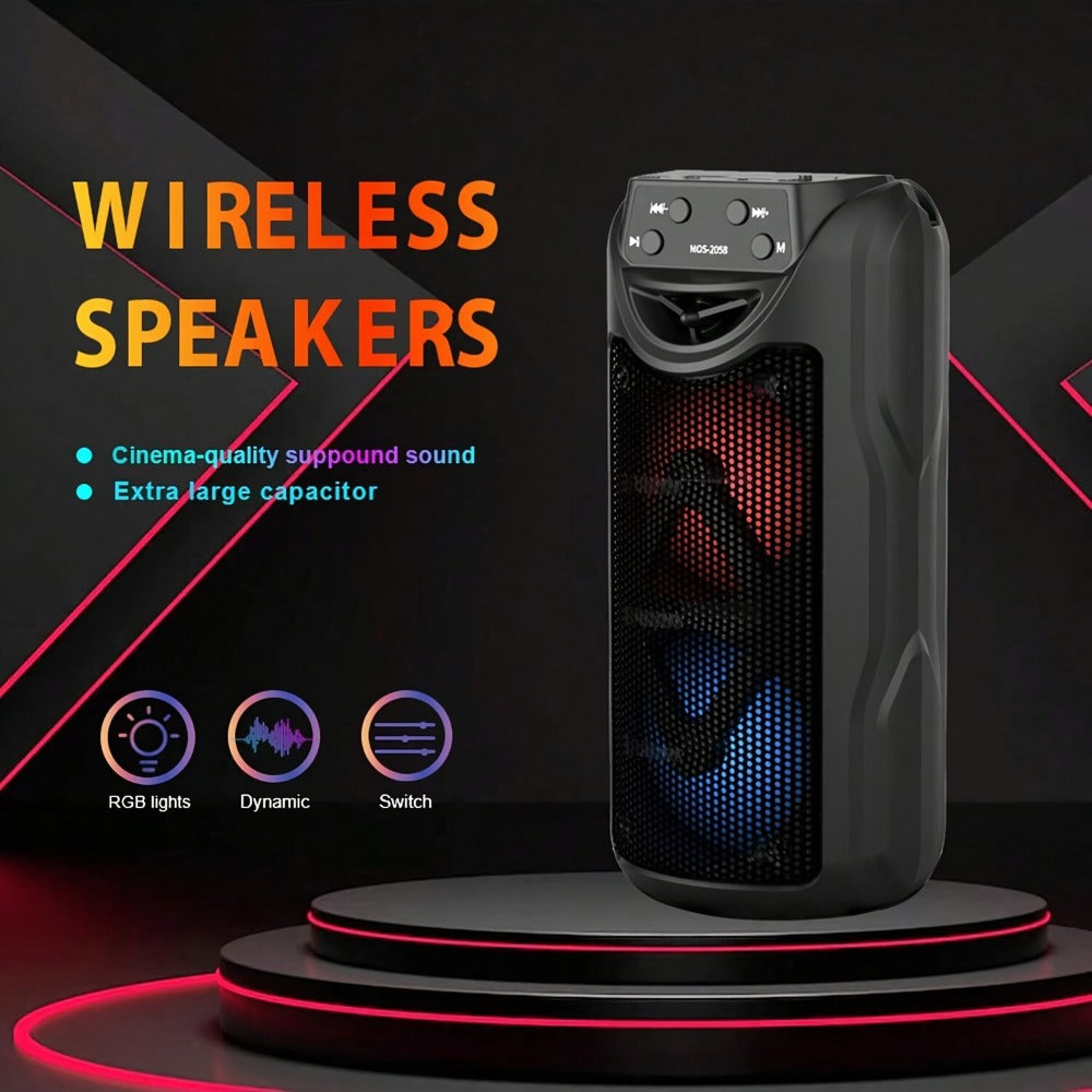 Dual Speaker Bluetooth Speaker with LED Ambient Lighting MOS-2058, Portable Wireless Stereo Sound System for Bedroom Living Room Party Outdoor Camping, Rechargeable Home Audio Speaker with Colorful Mood Lights