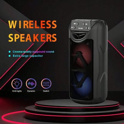 Dual Speaker Bluetooth Speaker with LED Ambient Lighting MOS-2058, Portable Wireless Stereo Sound System for Bedroom Living Room Party Outdoor Camping, Rechargeable Home Audio Speaker with Colorful Mood Lights