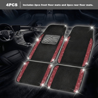 Crystal Bling Car Floor Mats for Women – Sparkling Diamond & Flash Glitter Universal Non-Slip Waterproof Auto Floor Pads, Fashionable Car Interior Accessory, 4/8pcs Set, Great Christmas Gift