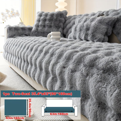 Sofa Cover Thick Faux Rabbit Plush Panels with Anti-Slip Feature for Seat, Armrest, Backrest or Pillowcase