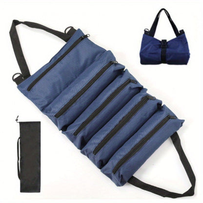 Collapsible Tool Roll Organizer Bag in Green or Black with Multiple Pockets and Carry Handles