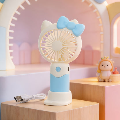 Hello Kitty Graphic Handheld Fan with USB Charging, Detachable Desk Base and Three Color Options