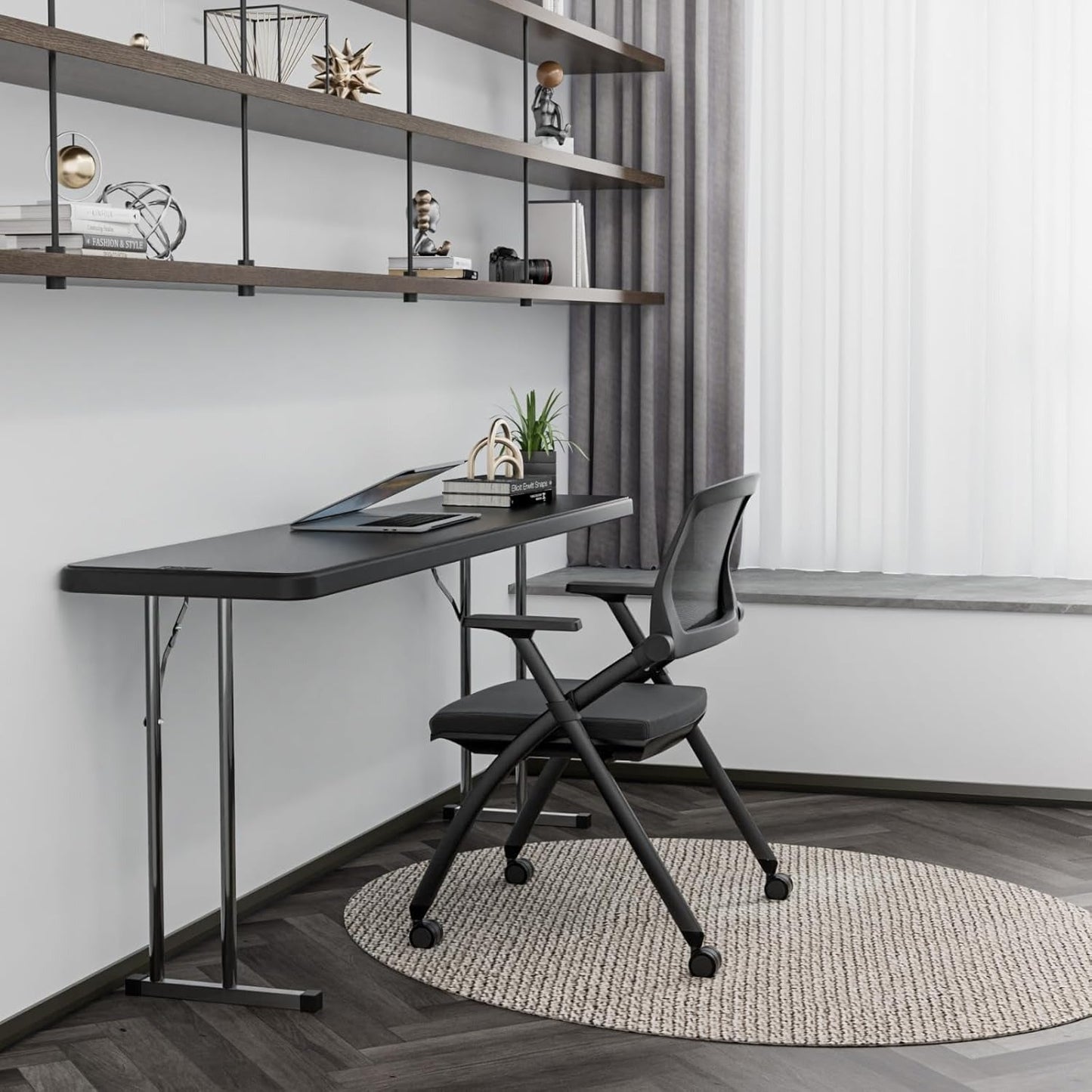 Narrow White 6-Foot Portable Folding Table with Rectangular Top and Folding Gray Leg Frame