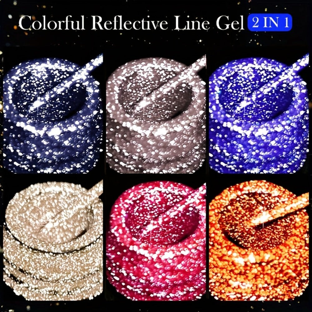Gel Nail Polish Nine-Piece Reflective Glitter Line Set, 5ml Each for Stripes and Graffiti Nail Art