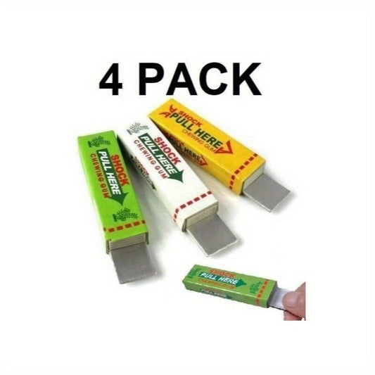 Shocking Gum Prank Toy 4 Pack – Realistic Vibrating Fake Chewing Gum Electric Shock Joke Candy, Funny Gag Gift for Kids Teens & Adults, Party Favor, April Fools Trick, Mixed Colors
