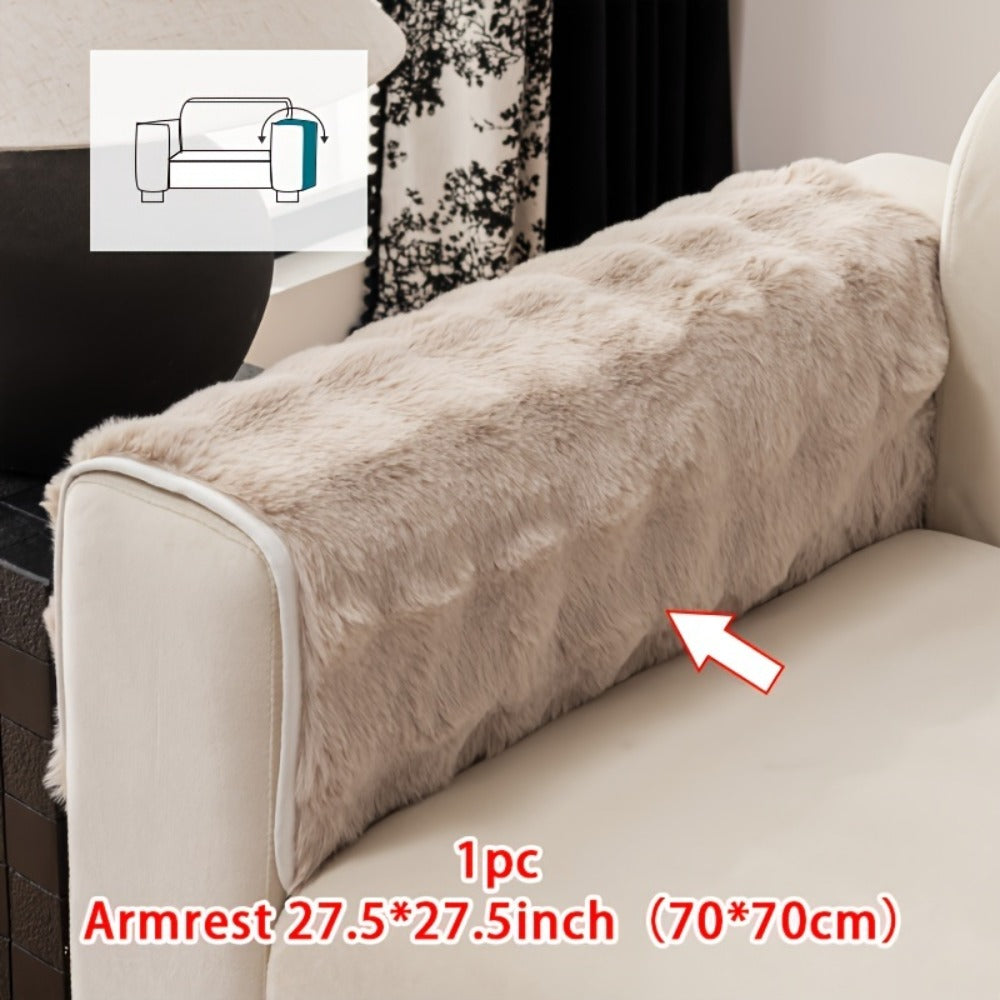 Sofa Cover Thick Faux Rabbit Plush Panels with Anti-Slip Feature for Seat, Armrest, Backrest or Pillowcase