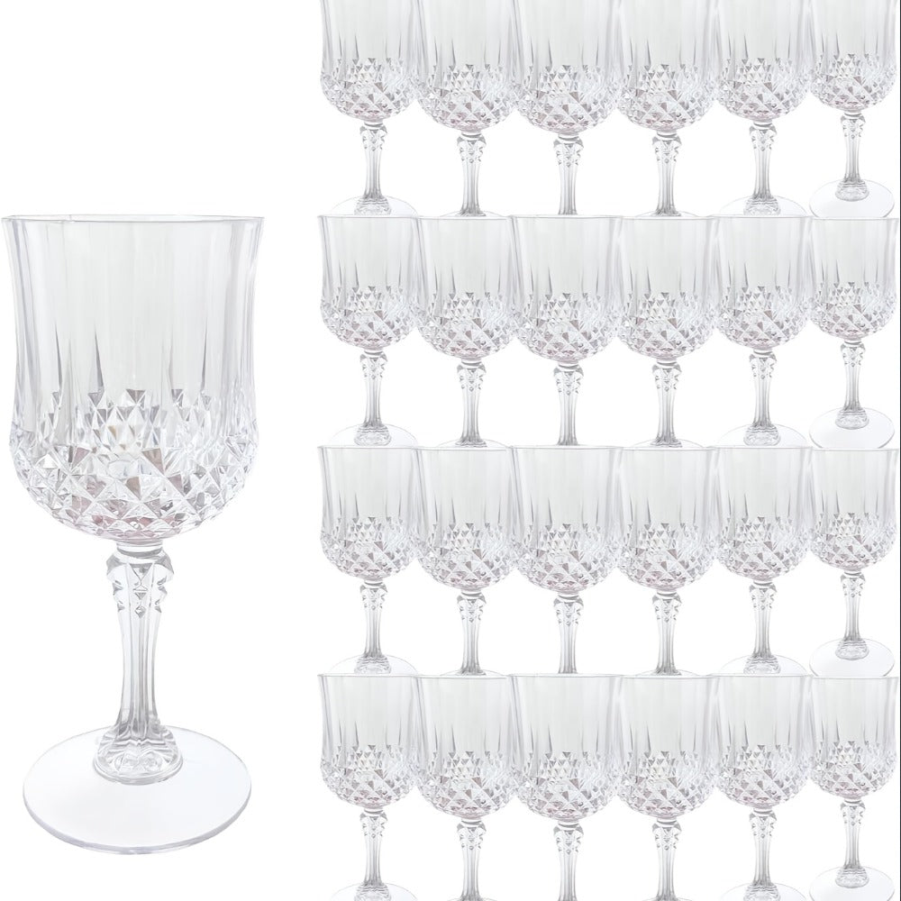 Plastic Wine Glasses 24 Pack 7oz – Unbreakable Crystal Vintage Champagne Flute Glasses Reusable Drinkware for Wedding Party Outdoor Events Kitchen