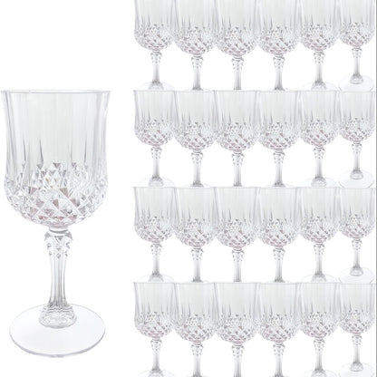 Plastic Wine Glasses 24 Pack 7oz – Unbreakable Crystal Vintage Champagne Flute Glasses Reusable Drinkware for Wedding Party Outdoor Events Kitchen