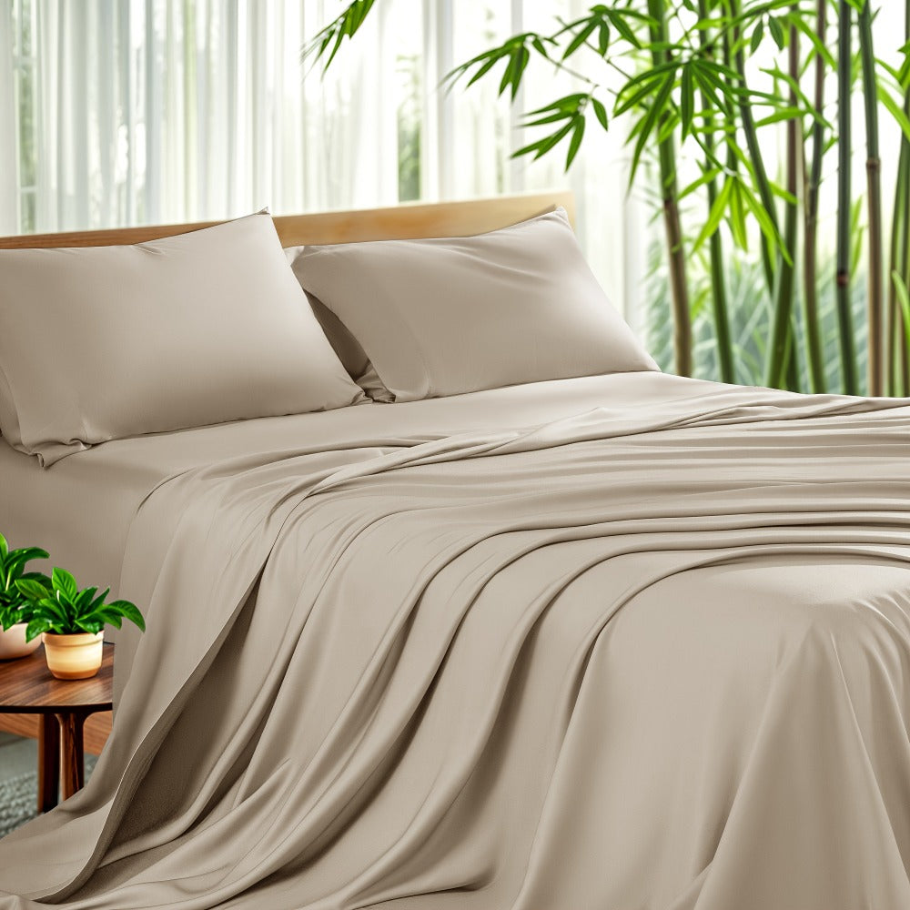Sheet Set, Four-Piece Bamboo-Blend Plain-Weave Bedding with 16-Inch Fitted Pocket and Thirteen Solid Colors