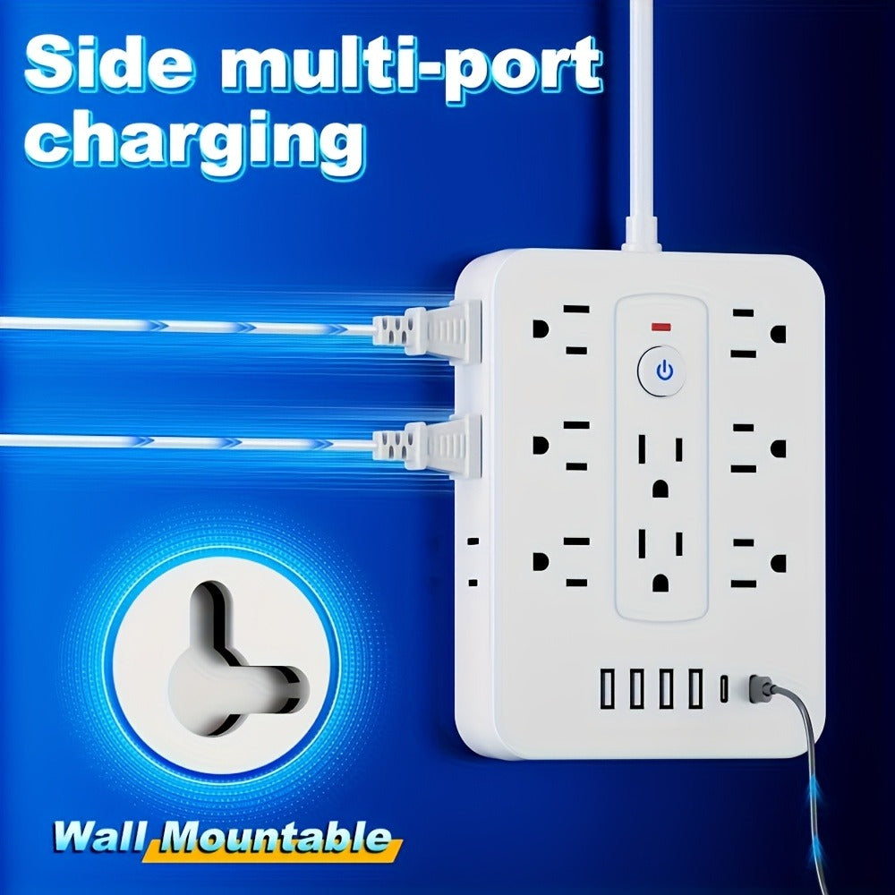 Compact Flat Plug Power Strip 20-in-1, 14 AC Outlets & 6 USB Ports (4 USB-A + 2 USB-C), Lightning Surge Protection