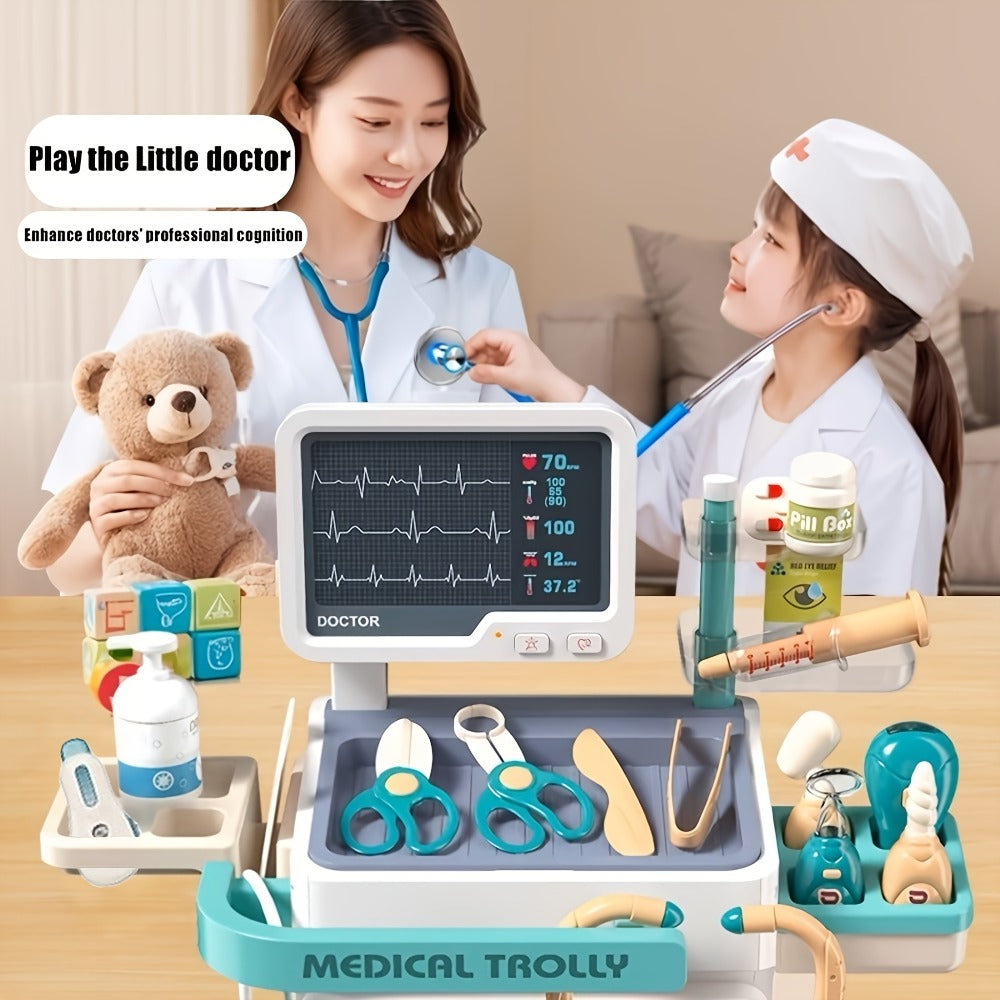 25-Piece Pretend Doctor Cart Play Set with Fold-Open Case, Display Panel and Toy Examination Accessories