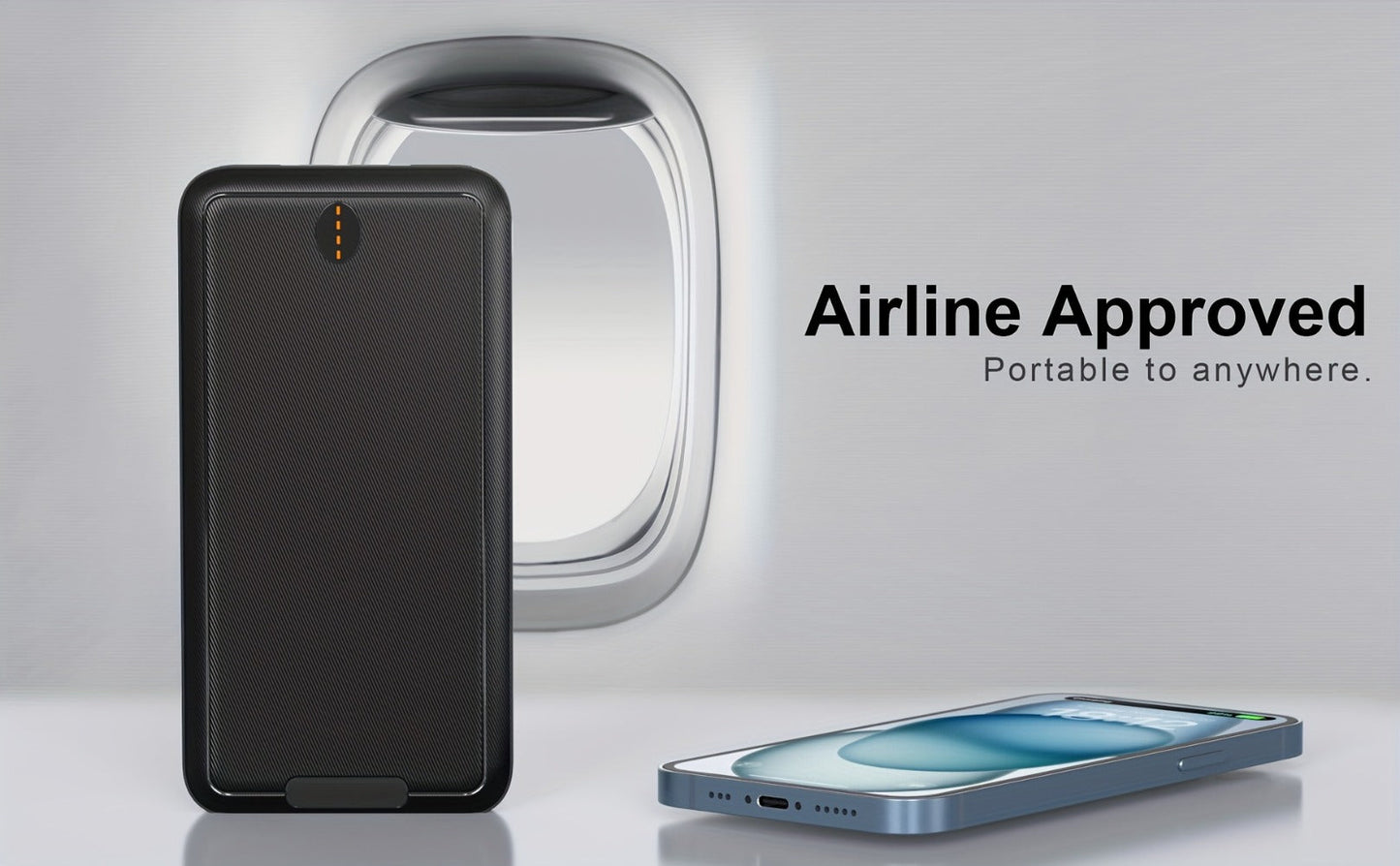 10000mAh Slim Power Bank with 5V/2A Marking, Dual USB-A Outputs and Black or White Color Options