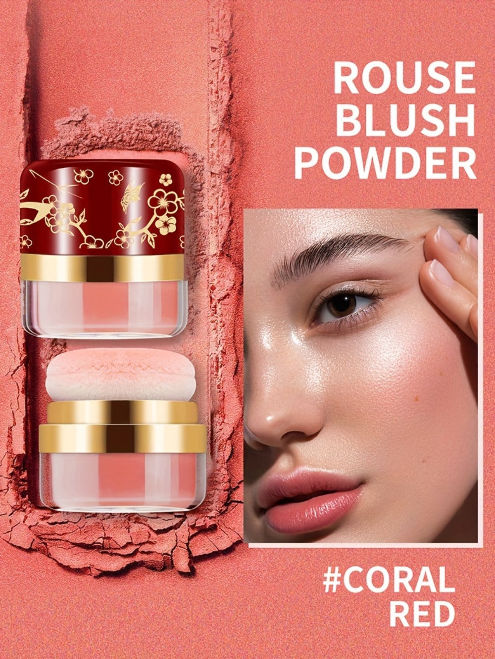 Powder Blush Set 3 Colors with Pearl Powder Rose Oil & Squalane Formula — Natural Glow Lightweight Buildable Cheek Color for All Skin Tones Easy Blend