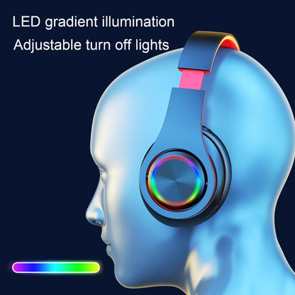 LED Light Over-Ear Wireless Headphones Deep Bass Subwoofer, Active Noise Cancelling Foldable Headset Bluetooth 5.3