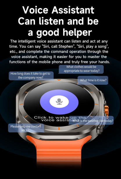 Smart Watch Round Display with Wireless Calling, Custom Faces and Orange, Black, White or Blue Band