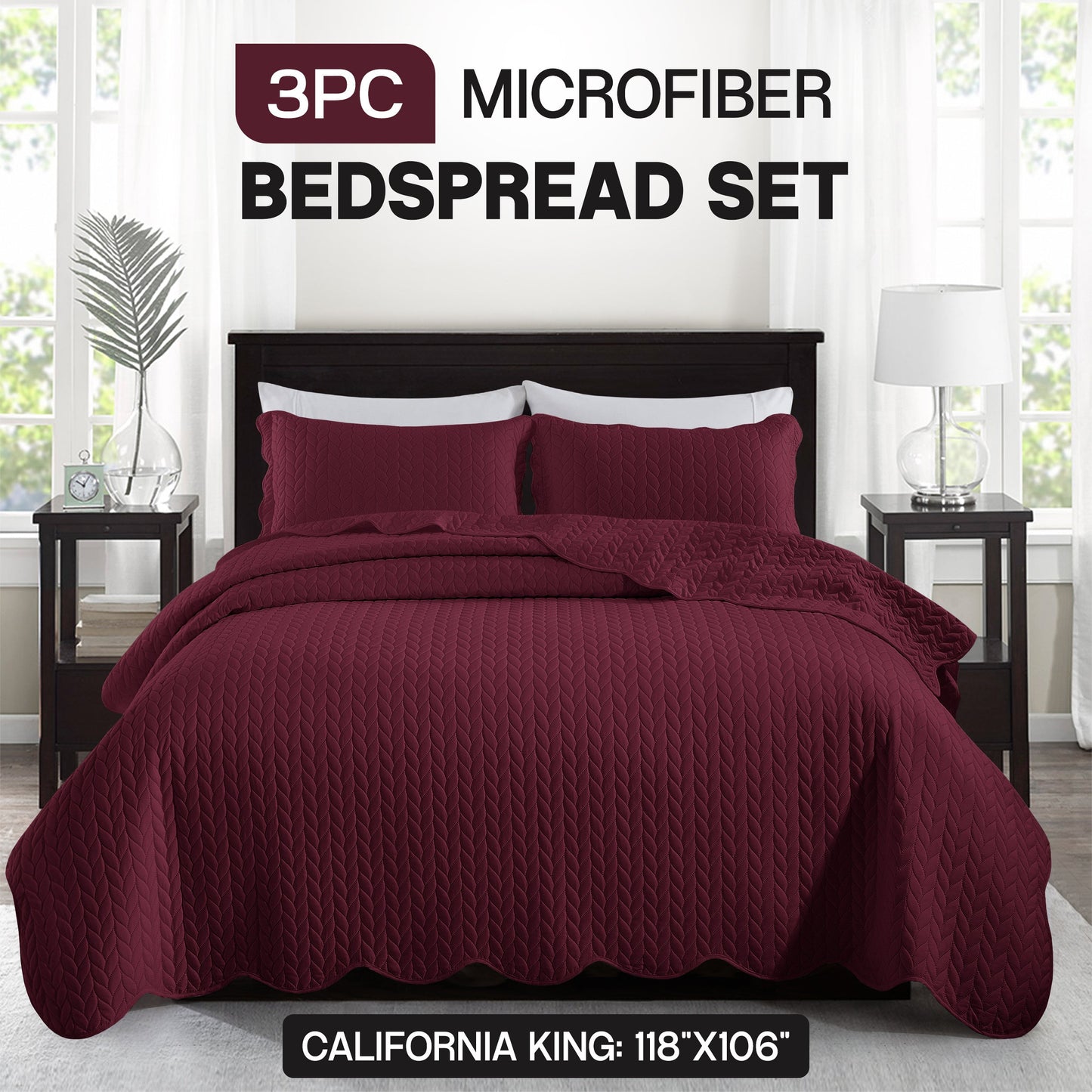 Chevron-Texture Three-Piece Bedspread Set in 16 Colors with Twin, Queen-Full, King and California King Sizes