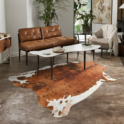 Area Rug Faux Cowhide Brown Western Print with Suede Backing in Three Colors and Two Sizes