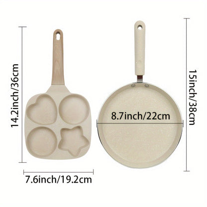 Cookware Set ABKOK 5-Piece Beige Frying Pan, Divided Breakfast Pan, Whisk, Brush and Spatula
