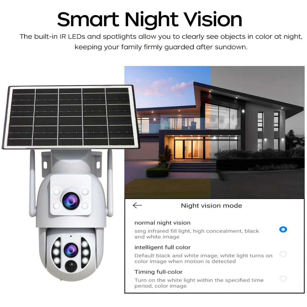 Solar PTZ Security Camera Dual Lens 1296P – 360° Outdoor WiFi Surveillance with Built-In Display, Color Night Vision, Two-Way Audio, Motion Detection & Rechargeable Battery by JOOAN