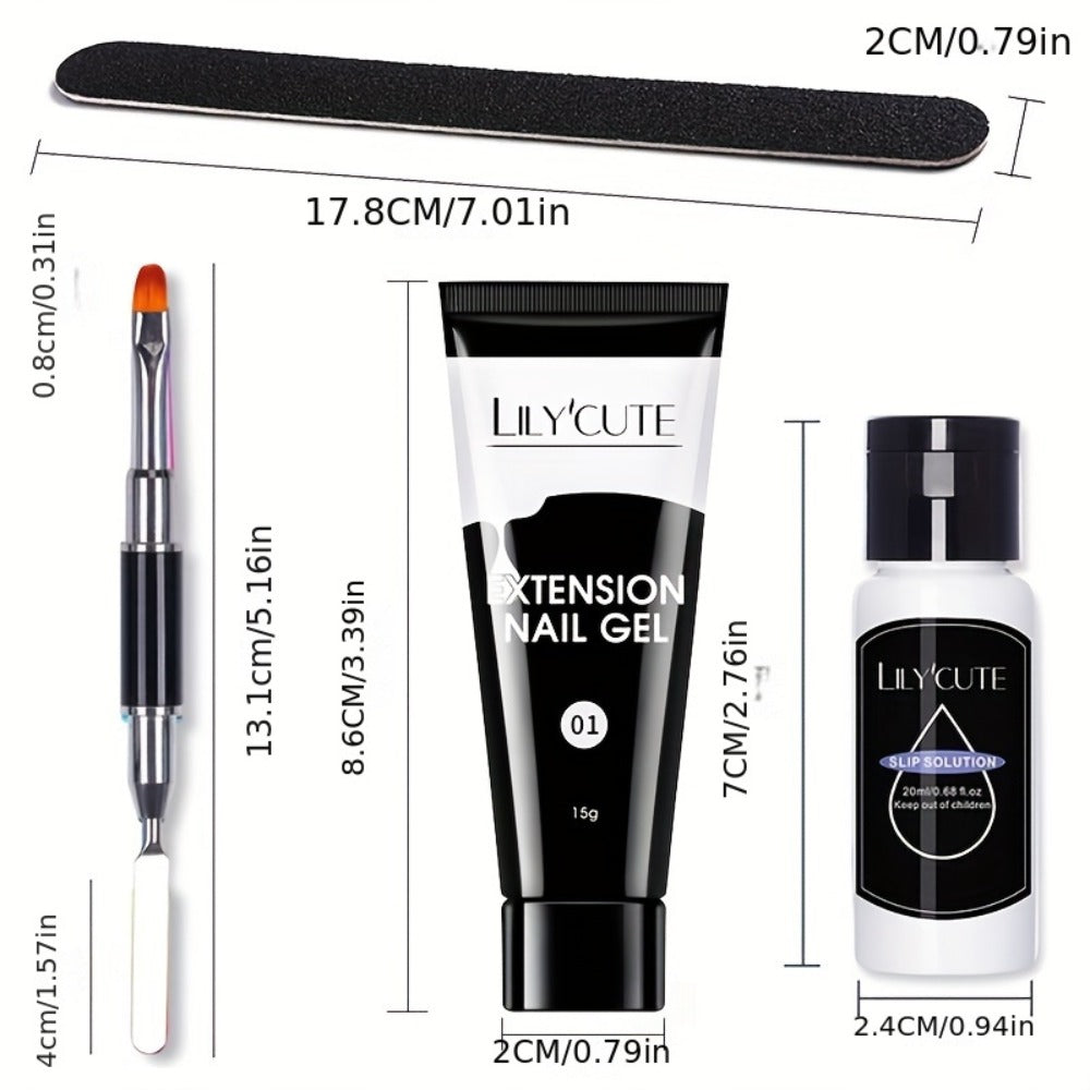 Builder Gel Nail Extension Kit – Quick Build UV LED Acrylic Gel in White Nude Pink Crystal for Nail Construction Overlay Sculpting Salon & Home Manicure 15g 0.51oz