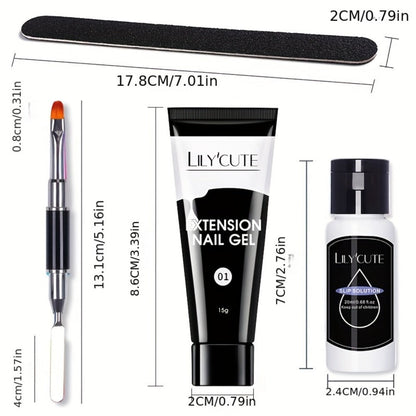 Builder Gel Nail Extension Kit – Quick Build UV LED Acrylic Gel in White Nude Pink Crystal for Nail Construction Overlay Sculpting Salon & Home Manicure 15g 0.51oz