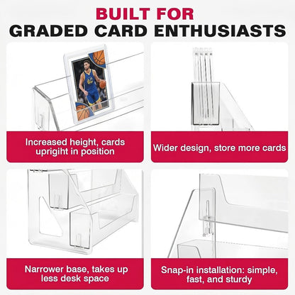 Clear Tiered Graded Card Display Stand with 3- or 5-Level Options for Desktop Collector Organization