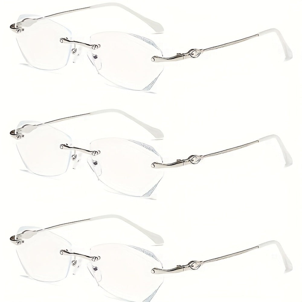 Reading Glasses – Three-Pair Rimless Metal Blue-Light Readers in Multiple Colors and Strengths