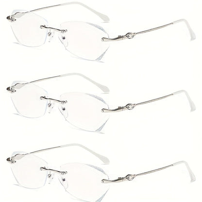 Reading Glasses – Three-Pair Rimless Metal Blue-Light Readers in Multiple Colors and Strengths