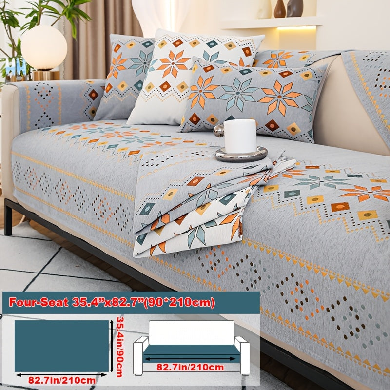 Sofa Cover Bohemian Chenille Jacquard Knit Sections with Anti-Slip Feature for Seat, Armrest or Backrest