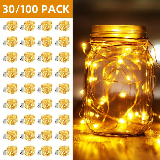 Fairy Lights Battery Operated with Batteries Included – 6.5ft 20 LED Silver Wire Mini String Lights, Firefly Starry Lights for Wedding, Christmas, Party, Mason Jars & DIY Decor – 30 or 100 Pack