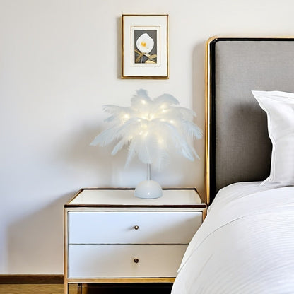 Night Light Feather Table Lamp with 40-Head Copper-Wire LEDs in White, Pink or Two-Piece Pink Options