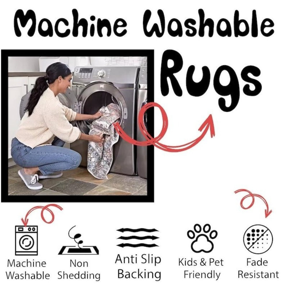 Area Rug 4x6 Kids Race Track, Hopscotch and Train Play Design with Washable Digital Print Surface
