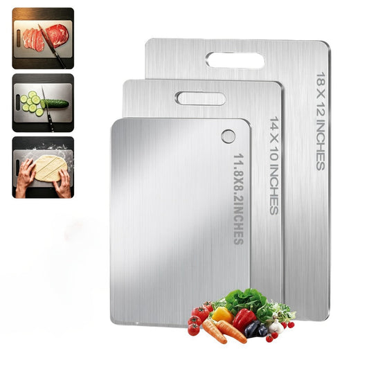 Titanium Cutting Board Set 3-Piece – 100% Pure Titanium Kitchen Chopping Boards Large Medium Small | Double Sided, Non-Porous, Odor-Free, Easy Clean | Surgical Grade Metal Cutting Board