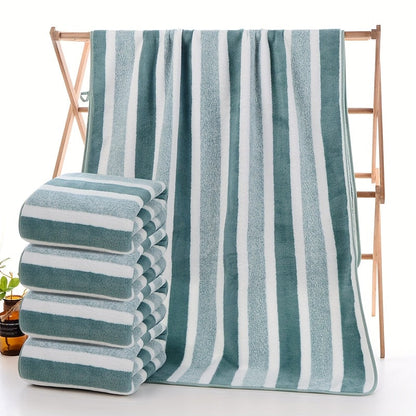Bath Towels Set 1 or 4 Pack 346GSM Polyester Striped Towels 70 x 140cm in Four Colors for Home and Guest Use