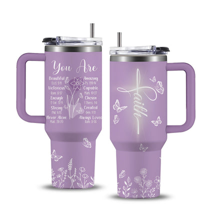Insulated Tumbler 40oz Faith-Inspired Graphic with Lid and Straw for Desk, Camping and Daily Use
