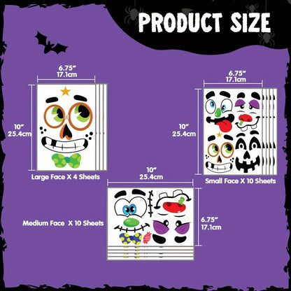 No-Carve Pumpkin Face Sticker Kit with 18 Sheets, 12 Pictured Designs and Up to 40 Face Layouts