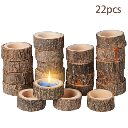 Candle Holder Set 22-Piece Birch Wood Stump Tealight Cups with 1.57-Inch Openings and Bark-Edge Finish